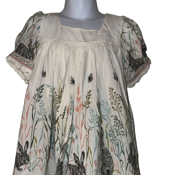 Bunny Rabbit Easter Dress Toddler Girls 3T Bunnies Playing in Grassy Field - Picture 2 of 9